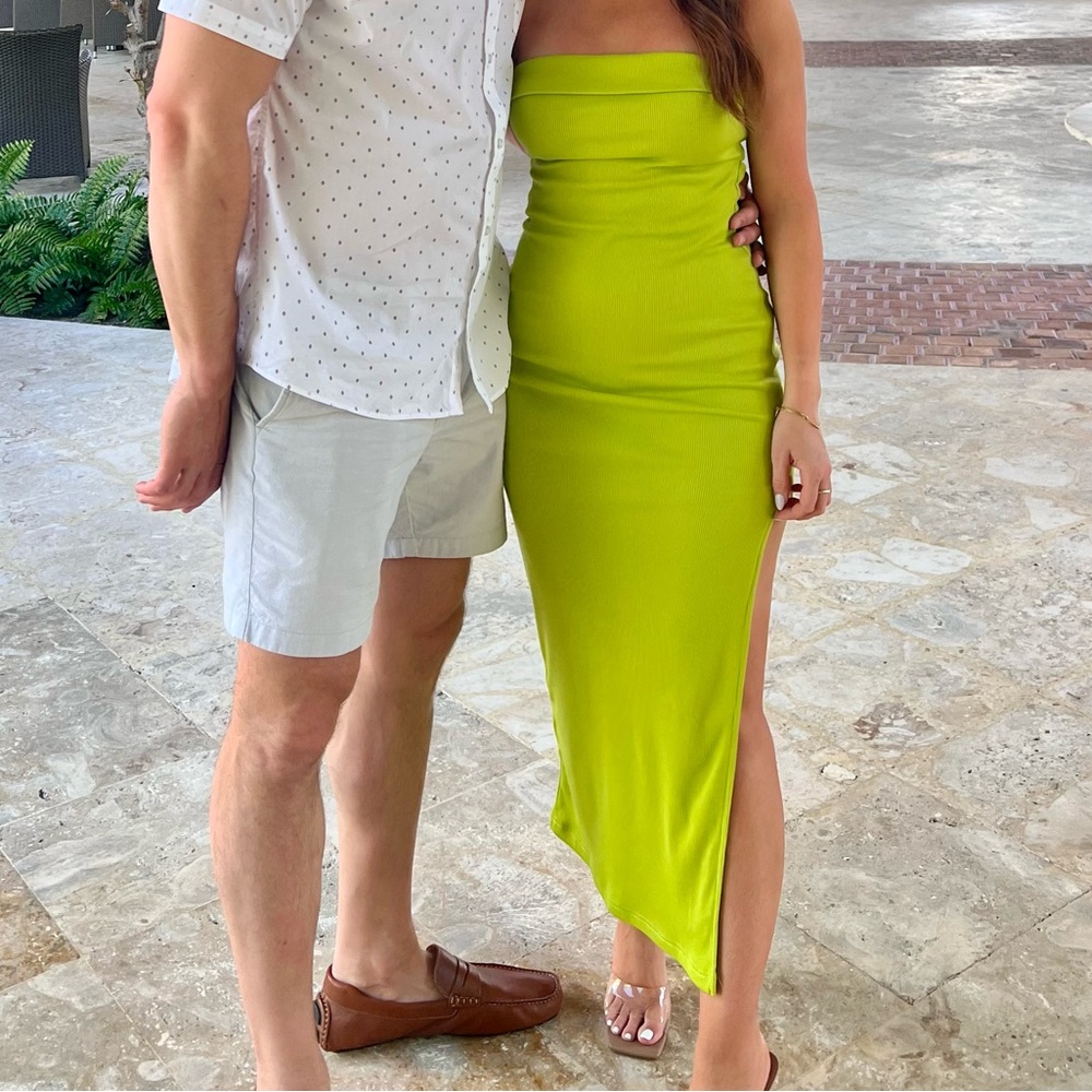 Hello Molly dress w/ high slit (I’m 5’4” and it came up just below thigh)